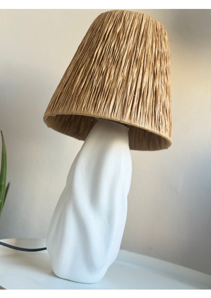 Hasır Başlıklı Ham Seramik Dalgalı Abajur modelleri