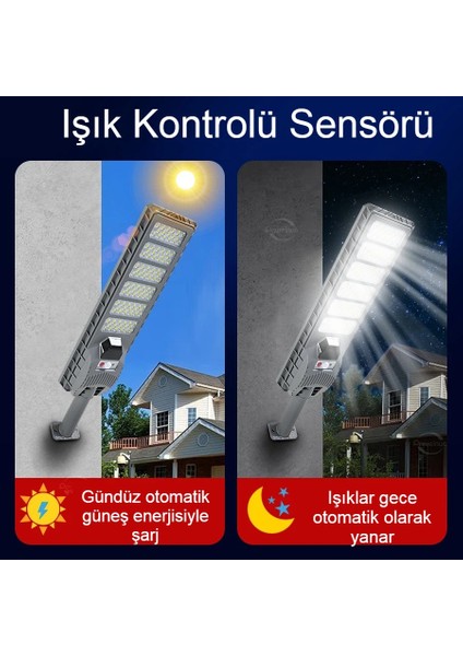 600W Güneş Enerjili Dış Mekan Lamba IP65 Su Geçirmez Uzaktan Kumandalı Ultra Parlak LED Aydınlatma