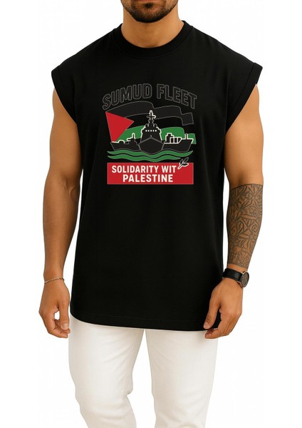 Oversize Sumud Fleet Göğüs Tasarımlı Atlet