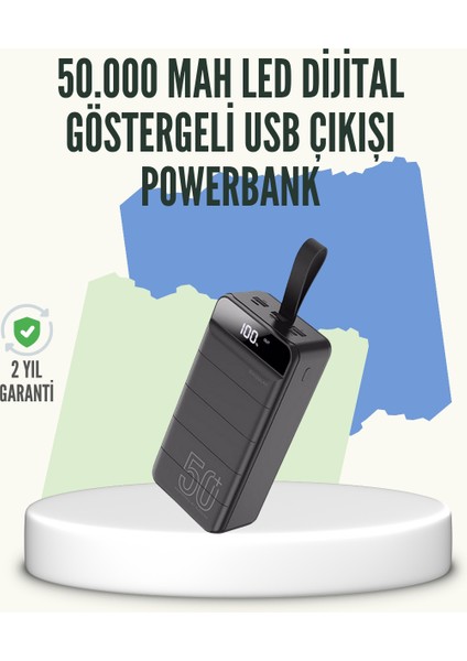 Yüksek Kapasiteli 50.000 Mah Powerbank – Type-C, Lightning ve Micro USB Uyumlu, Çoklu Cihaz Şar