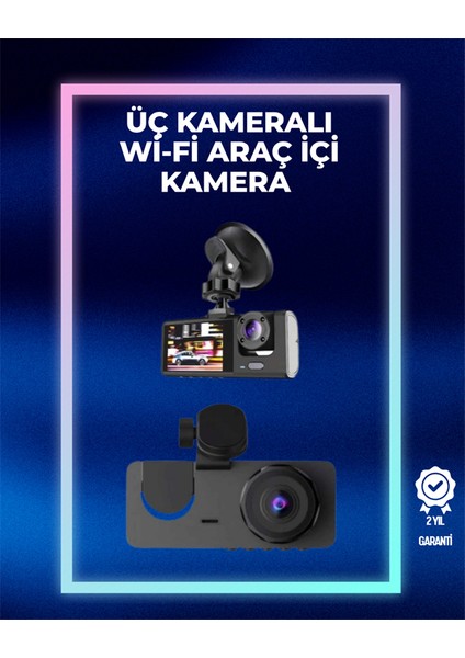 1080P Ön + 720P Arka & Iç Kamera – Suya Dayanıklı Araç Güvenlik Kamerası