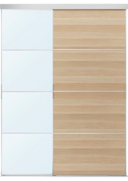 Gömme Dolap Için Sürgü Kapak, Aynalı Cam-Ağartılmış Meşe Kaplama, 177X240 cm