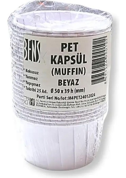 Kek Kağıdı Kapsül Pet Beyaz 25 Li