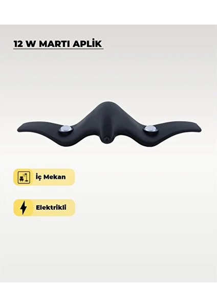 Duvar Tipi LED Aplik, Martı Model, 12 W 3000K Iç ve Dış Mekan Siyah Kasa 220 V ENERJİ modelleri