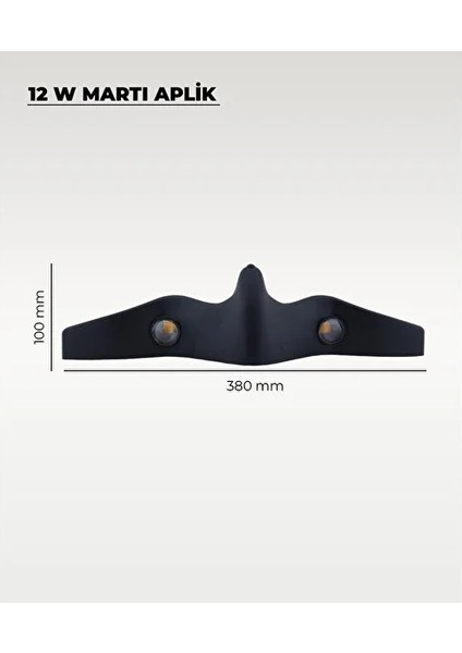 Duvar Tipi LED Aplik, Martı Model, 12 W 3000K Iç ve Dış Mekan Siyah Kasa 220 V ENERJİ fırsatları