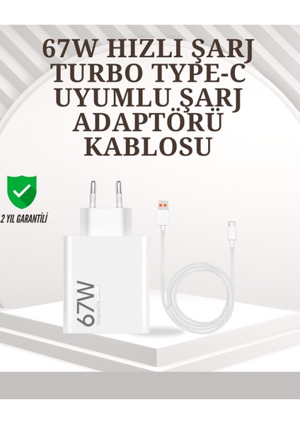 Type-C Uyumlu 67W Turbo Hızlı Şarj Aleti Akıllı Koruma Sistemli