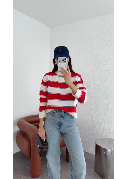 Çizgili Kırmızı Triko