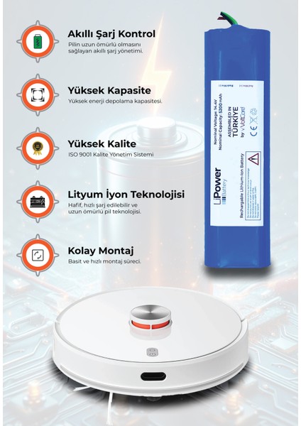 Mavi 2600MAH Orijinal Kapasite Robot Süpürge Bataryası HM360 S7 Uyumlu fırsatları