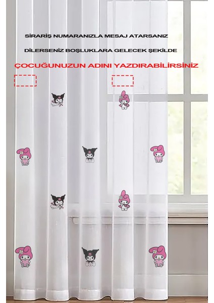 My Melodi ve Kuromi Baskılı Kız Çocuk Odası Tül Perde (1-2 Seyrek Pile) Özel Ölçü Yapılır. Üzerine Isim Yazılır