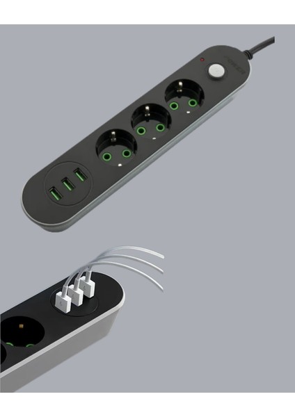 USB Yuvalı Anahtarlı Üçlü Priz 2 Metre Kablolu modelleri