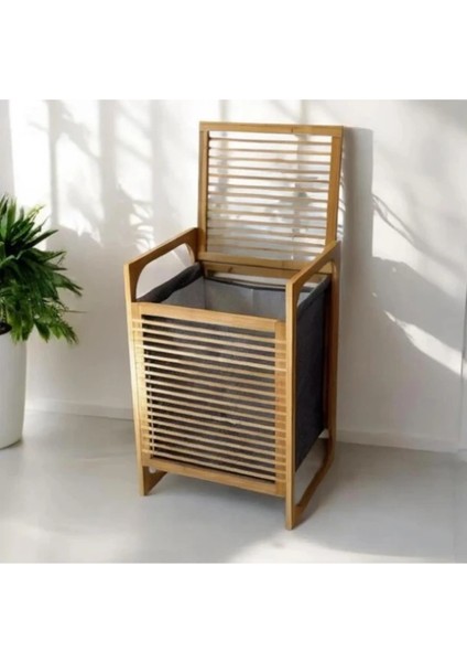 Orta Boy Ahşap Bambu Kirli Sepeti 40X35X60 modelleri