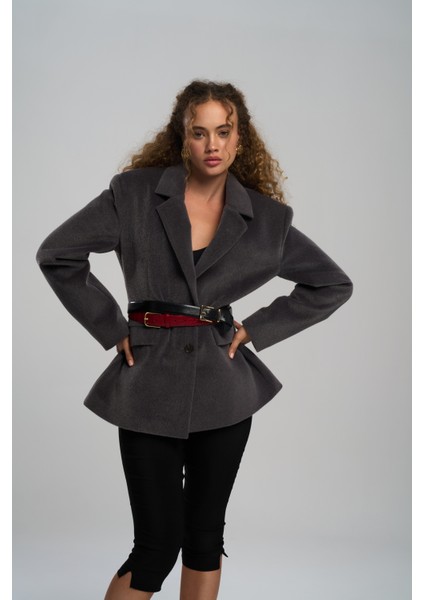 Kaela Bel Oturmalı Antrasit Blazer
