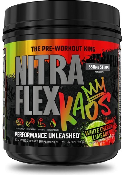 Sport Nitraflex Kaos Preworkout Powder Citrulline Nitrates Pump & Focus Booster 40 Servings