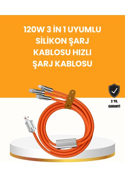 120 W Şarj ve Veri Aktarımı Kablo– 3 Başlıklı Çok Amaçlı Kablo Yüksek Hızlı