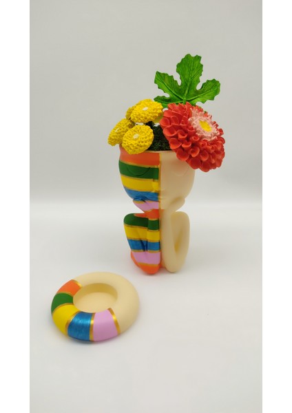 Çiçekli Renkli Yarım Yüz Krem ve Tealıght Mumluk Set