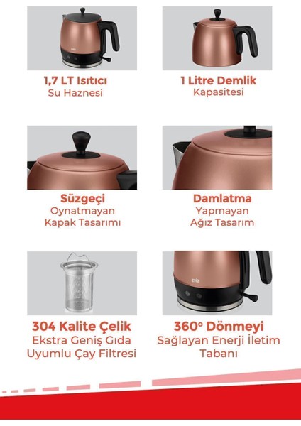 Geniş Kapasiteli 2200W Paslanmaz Çelik Çay ve Su Isıtıcı