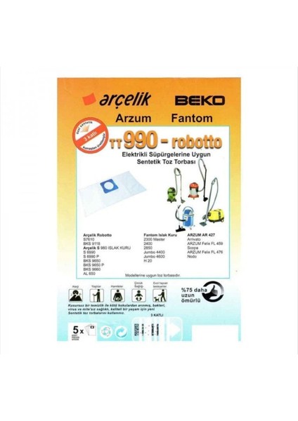 Temizliğe Uyumlu 20 Adet Elektrikli Süpürge Toz Torbası Beyaz modelleri