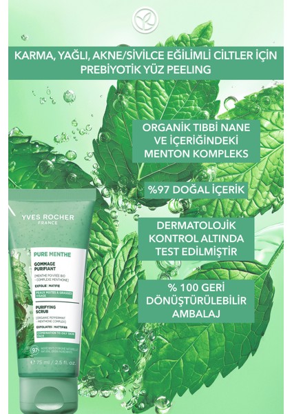 Yüz Peelingi-Karma,yağlı, Sivilce Eğilimli Cilt-Pure Menthe Arındırıcı Botanik Kompleks 75ML indirimleri