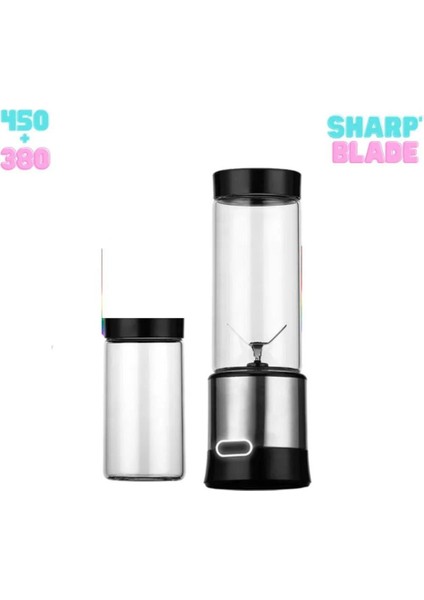Taşınabilir Metal Blender Seti 450ML ve 380ML, Keskin Bıçaklı, Gri Renk