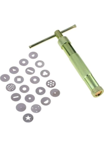 Bej Metal Şeker Hamuru Tabancası, Pratik ve Kullanışlı Tatlı Süsleme Aleti