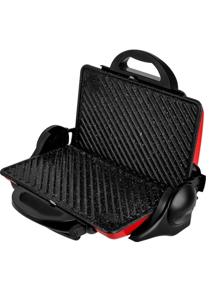 Çift Taraflı 180° Açılabilen 1800W Izgara ve Tost Makinesi, Şık Kırmızı ve Beyaz Renk