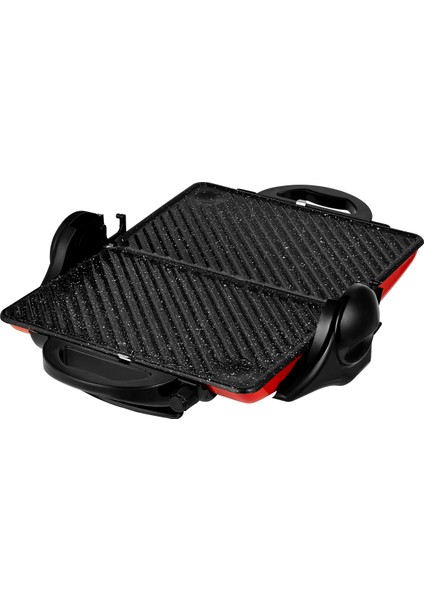 Çift Taraflı 180° Açılabilen 1800W Izgara ve Tost Makinesi, Şık Kırmızı ve Beyaz Renk