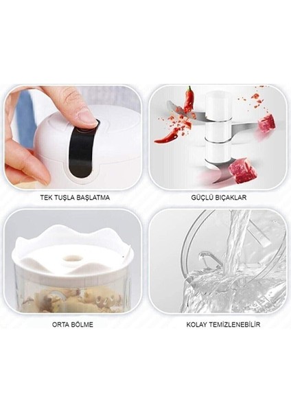 Şarjlı Gıda Doğrayıcı Mini Blender, Beyaz, Hafif ve Taşınabilir, Kolay Kullanım fırsatları