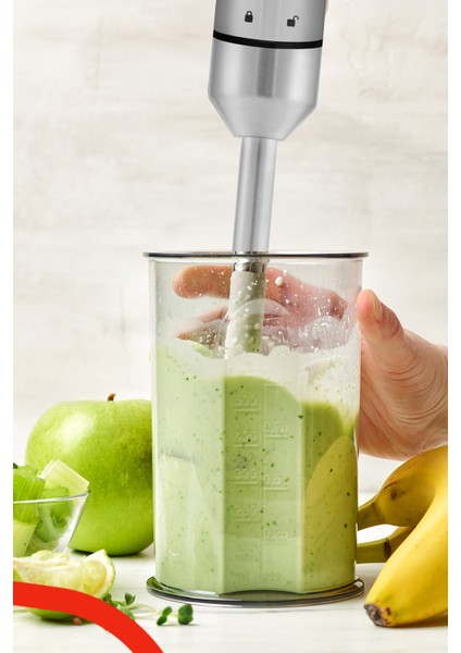Paslanmaz Çelik 1500W 4 Bıçaklı Çubuk El Blender Seti, Siyah
