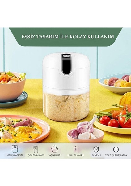 Şarjlı Mini El Rondosu, Çelik Bıçaklı, 300 Ml, Beyaz, Hafif ve Pratik Kullanım fiyatları