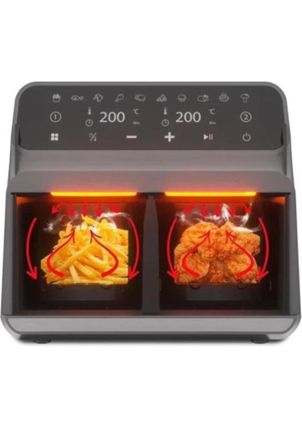 Çift Hazneli 4,4 Lt Air Fryer, Gri, Yağsız ve Sağlıklı Pişirme Cihazı indirimleri