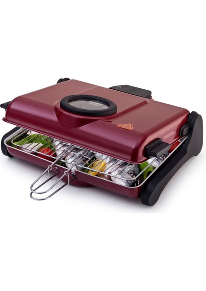 AB661 Camlı Çift Telli Kapaklı Izgara - Bordo / Siyah - 1200 Watt modelleri