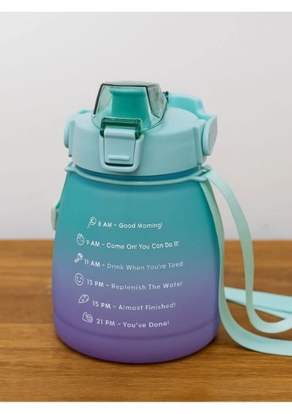 Pipetli Renkli Plastik Matara (Mavi-Mor) – Kilitli Kapaklı & Telefonluklu Suluk 1300ML