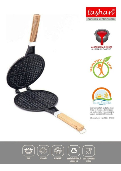 Döküm Waffle Tavası Ahşap Kulp ile Lezzetli Waffle Keyfi