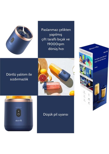 Portatif Şarjlı Kişisel Blender, Mavi, Hafif ve Pratik Kullanım fırsatları