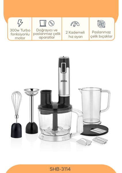 5 Fonksiyonlu El Blender Seti 300W Turbo Güçlü ve Şık Siyah Renk
