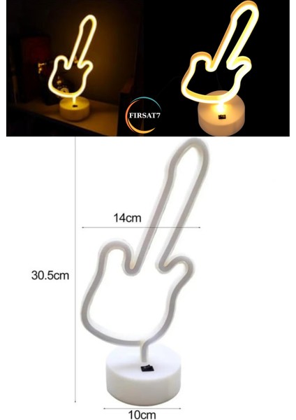 Neon Gitar Masa Lambası Pil+Usb Ev Ofis Sevgilidüğün Nişan Parti Dekoru Hediyelik Masaüstü Neon LED