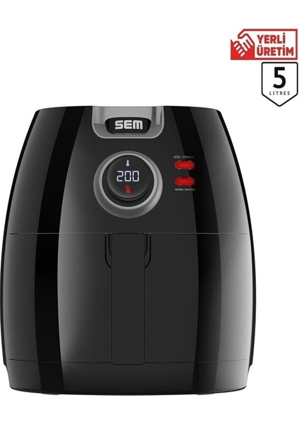 5l Yağsız Kızartma Fritözü, 8 Program, 1650W, Siyah