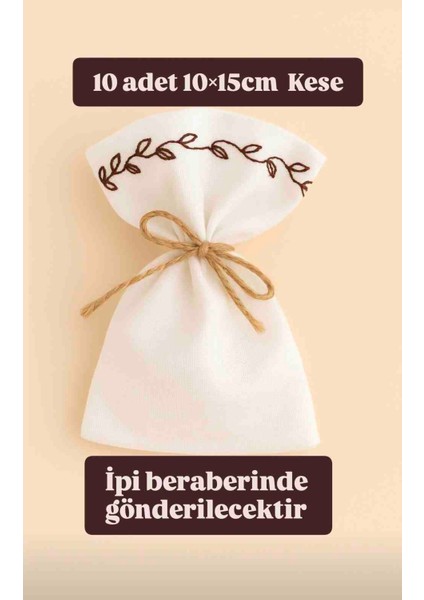 10 Adet 10×15 cm Nakışlı Ham Bez Beyaz Renk Kese Çok Amaçlı Bez Poşet