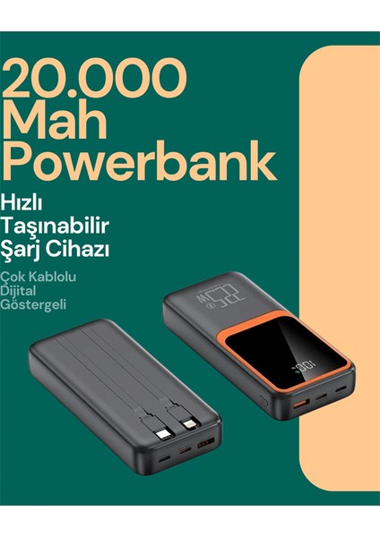 Taşınabilir Şarj Cihazı 20000 Mah | 22.5W Hızlı Şarj + Dijital Ekran + Kablo Dahil fiyatları