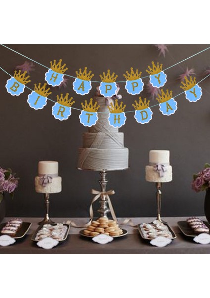 Simli Happy Birthday Flama Dekor 3 Metre Mavi Renk fiyatları