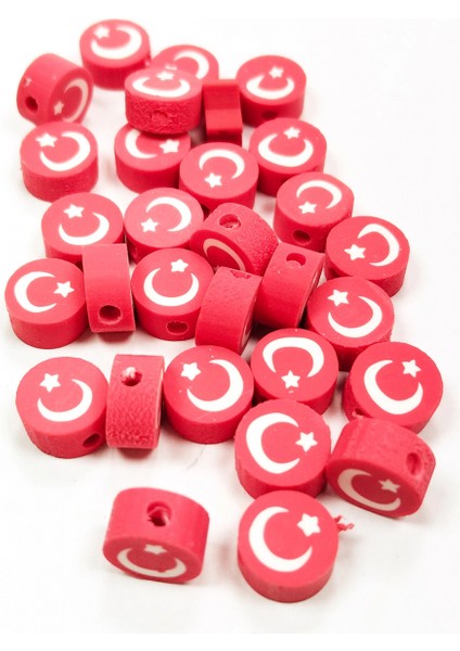 90 Adet 10 mm Polimer Kil Fimo Boncuk Takı Bileklik + 5 Metre Lastikli Misina Hediye - Türk Bayrağı fiyatları