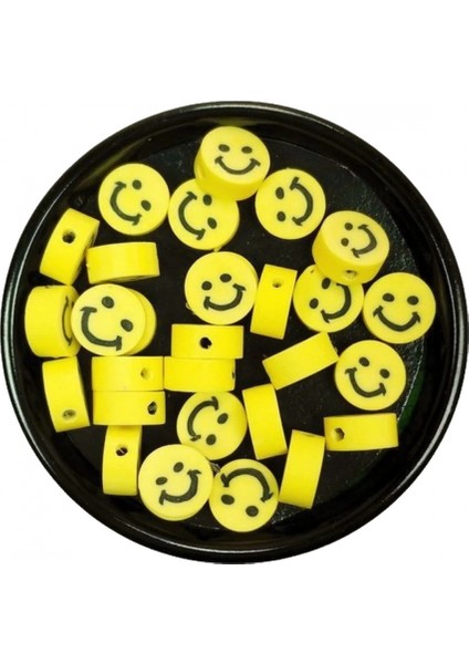 90 Adet 10 mm Polimer Kil Fimo Boncuk Takı Bileklik + 5 Metre Lastikli Misina Hediye - Gülen Yüz Smile modelleri