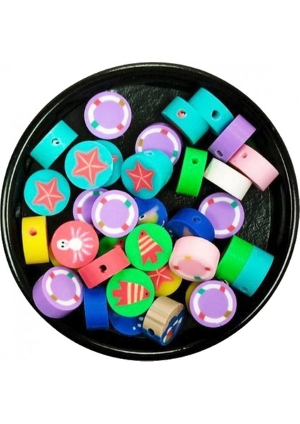 90 Adet 10 mm Polimer Kil Fimo Boncuk Takı Bileklik + 5 Metre Lastikli Misina Hediye - Deniz Temalı modelleri