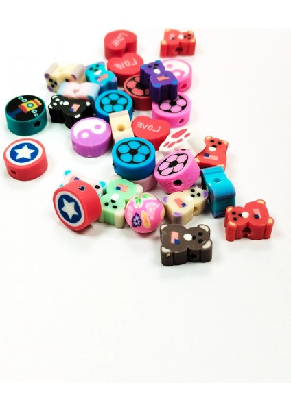 90 Adet 10 mm Polimer Kil Fimo Boncuk Takı Bileklik + 5 Metre Misina Hediye - Yin Yang - Karışık - Limon modelleri