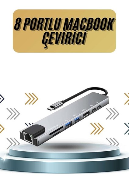 8 Portlu Macbook Çevirici Type C Hub Sd Tf USB Çoğaltıcı Ethernet fiyatları