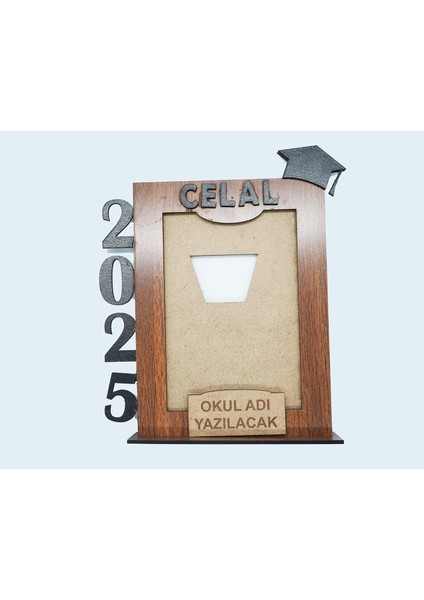 Mezuniyet Resim ve Fotoğraf Çerçevesi, Karne Hediyesi Öğrenci Ahşap Çerçeve Yıl, Okul ve Öğrenci Adı Yazılı
