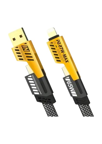 65W 4'ü 1 Arada Çoklu Şarj Kablosu – Usb-C, Usb-A, Lightning, Veri ve Şarj Desteği modelleri