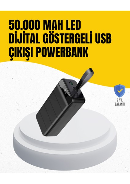 50.000 Mah Kapasiteli Powerbank – Hızlı Şarj Destekli, 4 USB Portlu, LED Işıklı Taşınabili