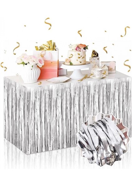 Gümüş Metalize Masa Eteği 275X75 cm – Kendinden Yapışkanlı (4887)
