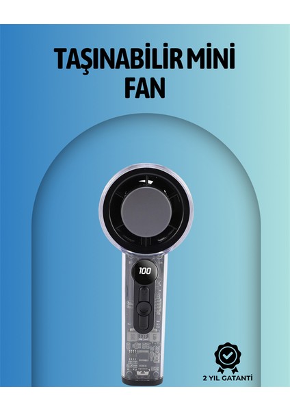 Şeffaf Kasa El Fanı | 5V 2A | 100 Kademeli Hava Akışı | Type-C Girişli